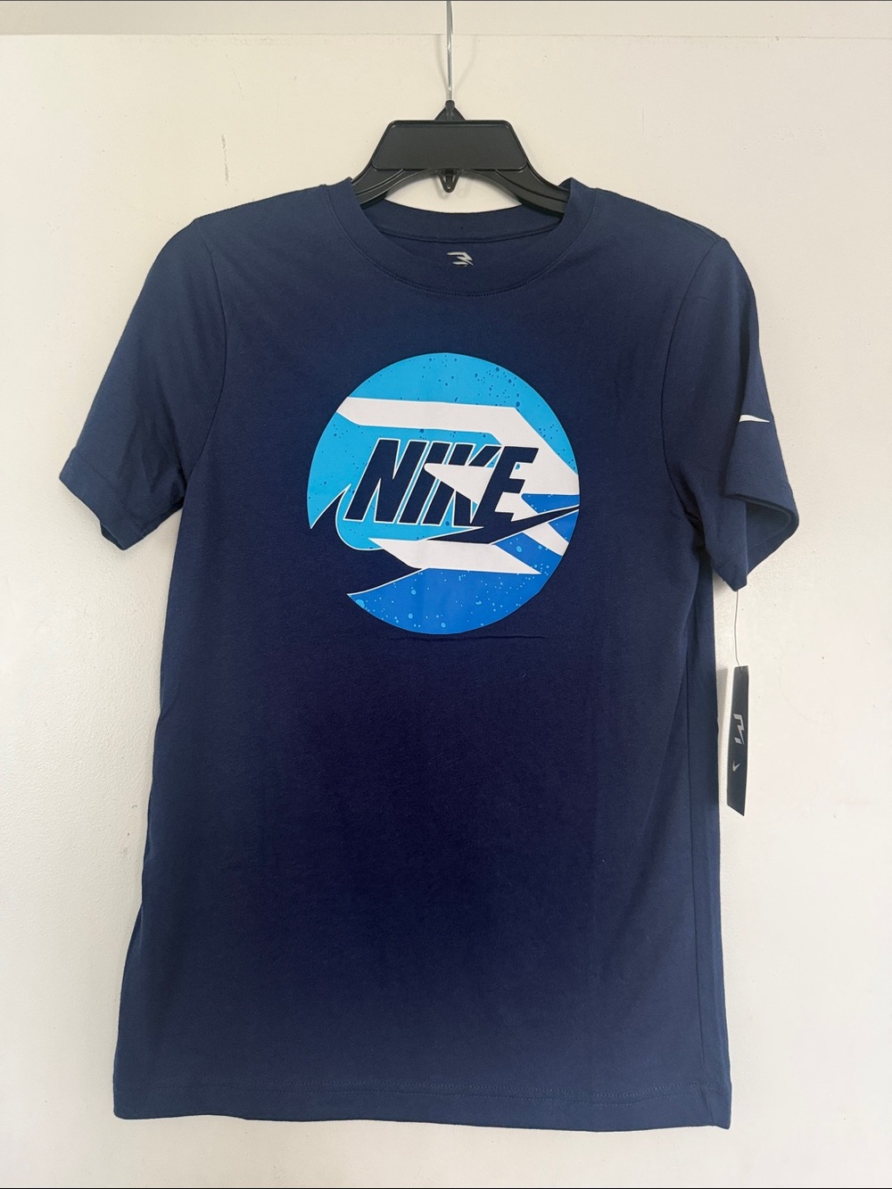 Nike Navy Short-Sleeve Tee with Blue Graphic Logo